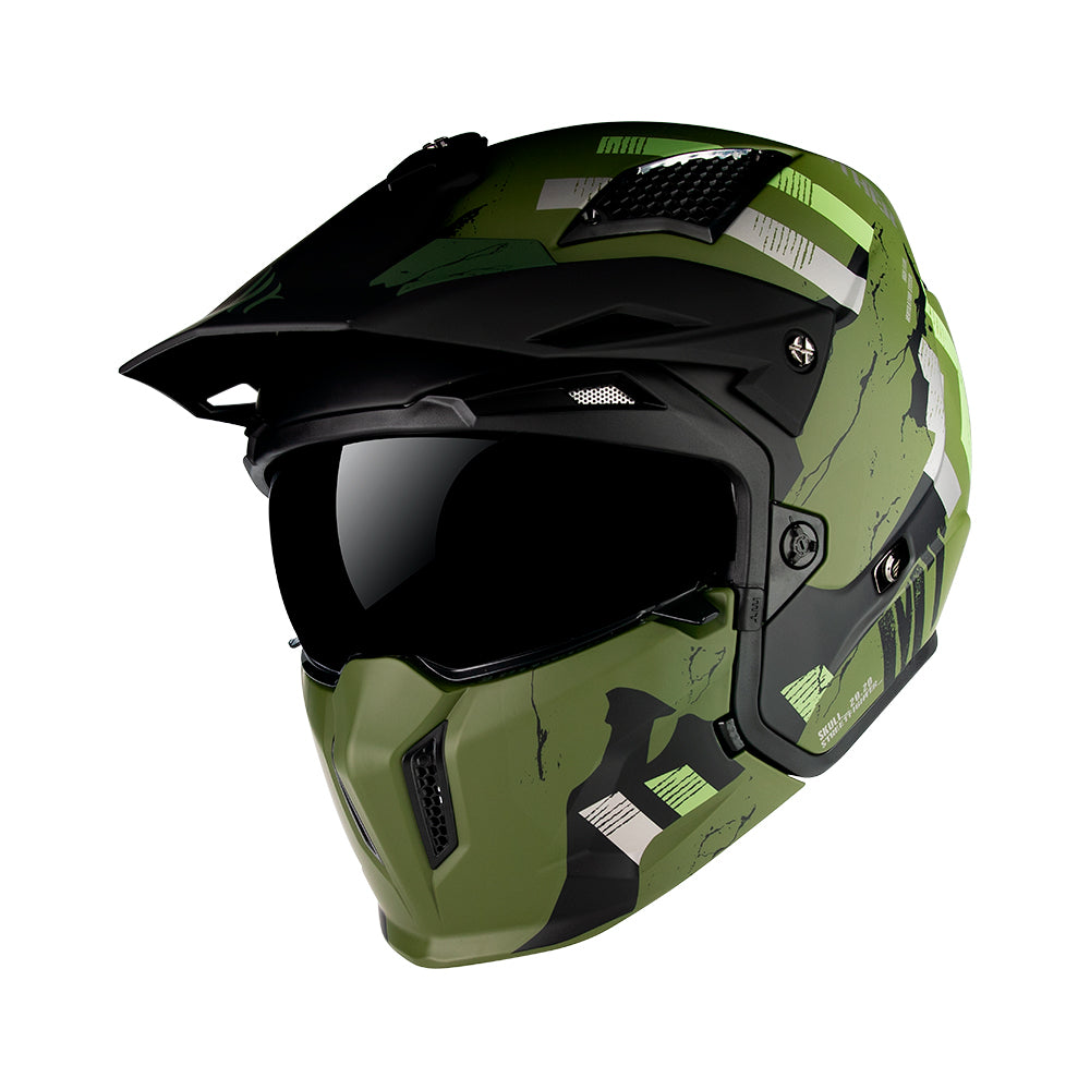 MT Streetfighter Skull A16 Matte Green Street Style Helmet 