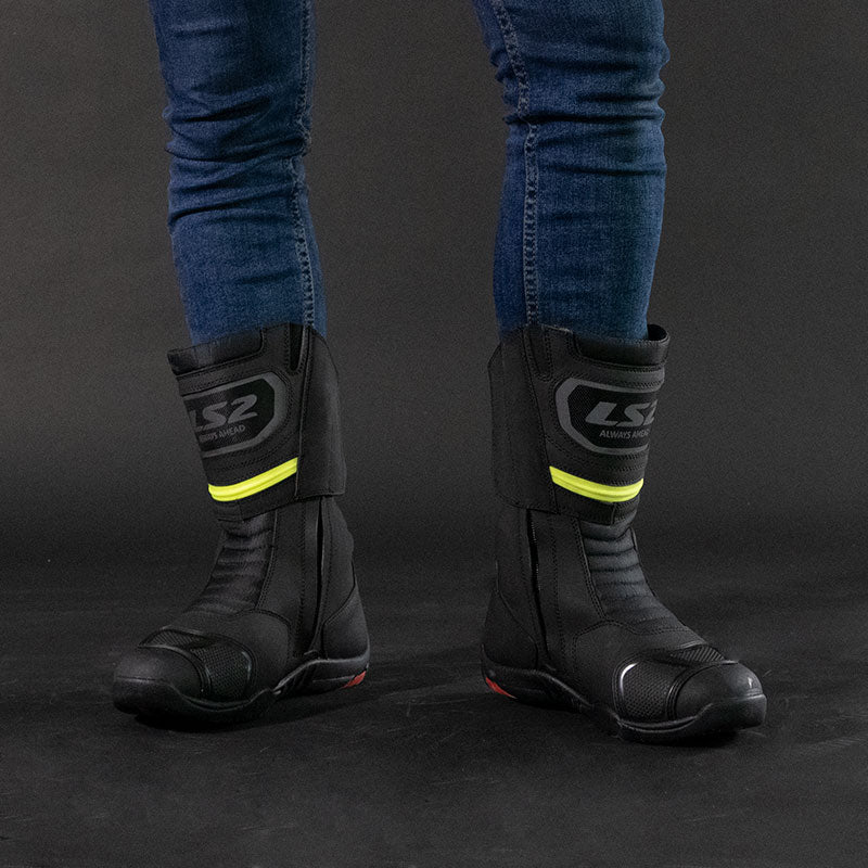 LS2 GOBY MAN MOTORCYCLE WATERPROOF BOOTS BLACK H-V YELLOW