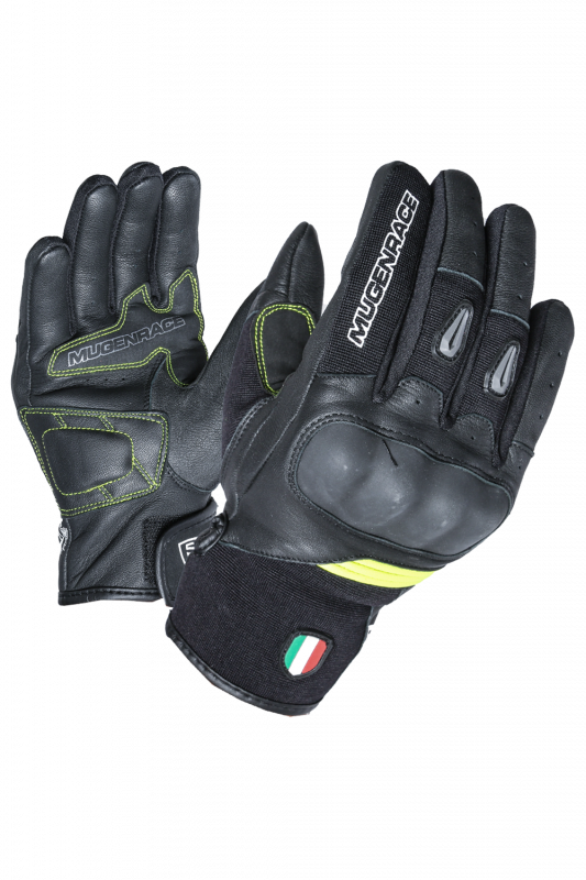 MUGENRACE NEO CORTOS Moto Guantes Negro Amarillo Fluo