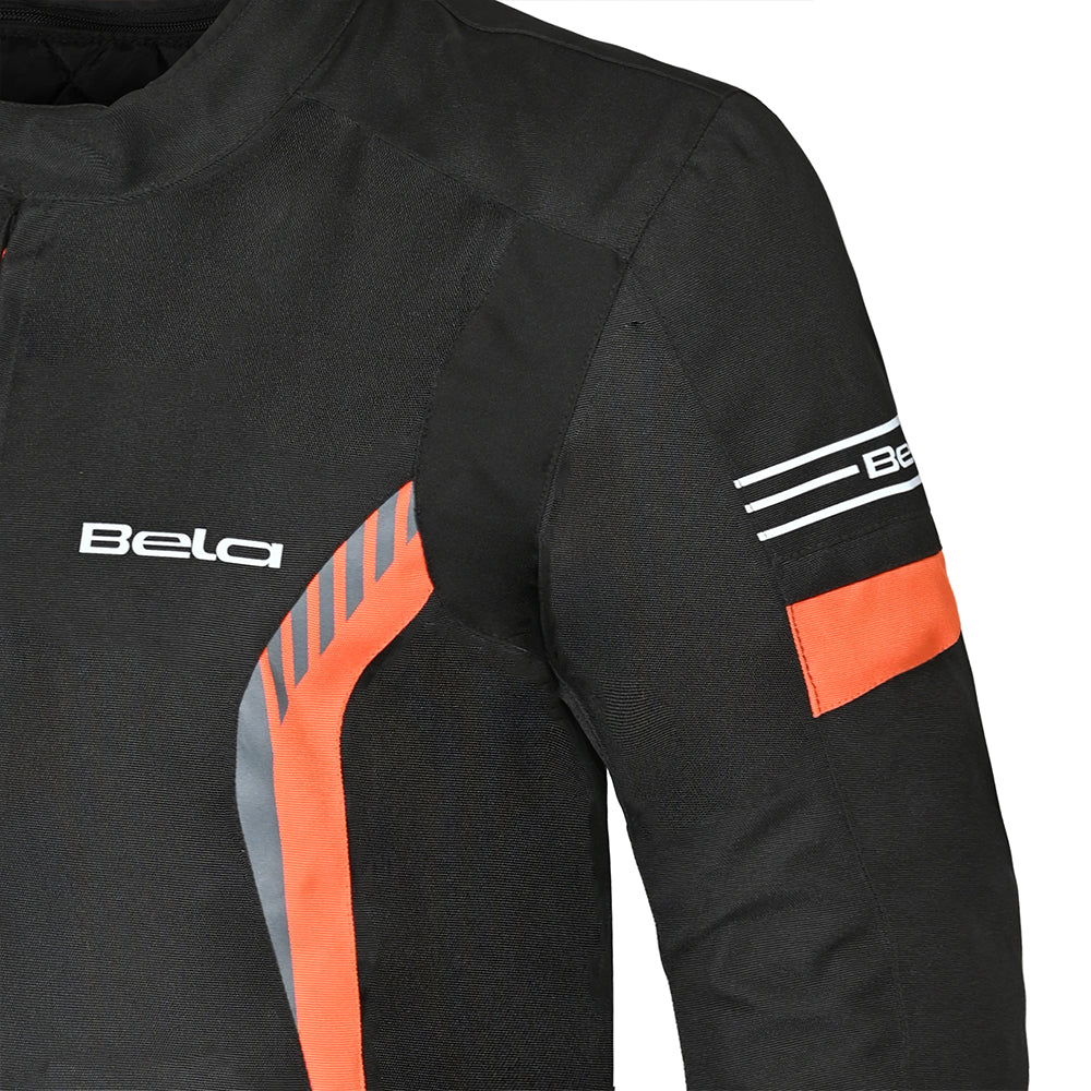 Bela Bradley Textile Motorcycle Jacket Black Orange - arm detail pic
