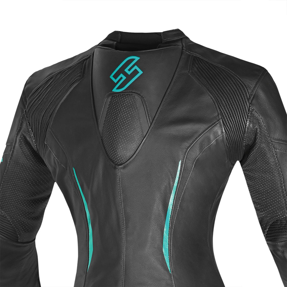 SHUA Infinity Lady 2 PC Motorcycle Racing Suit Black Turquoise 