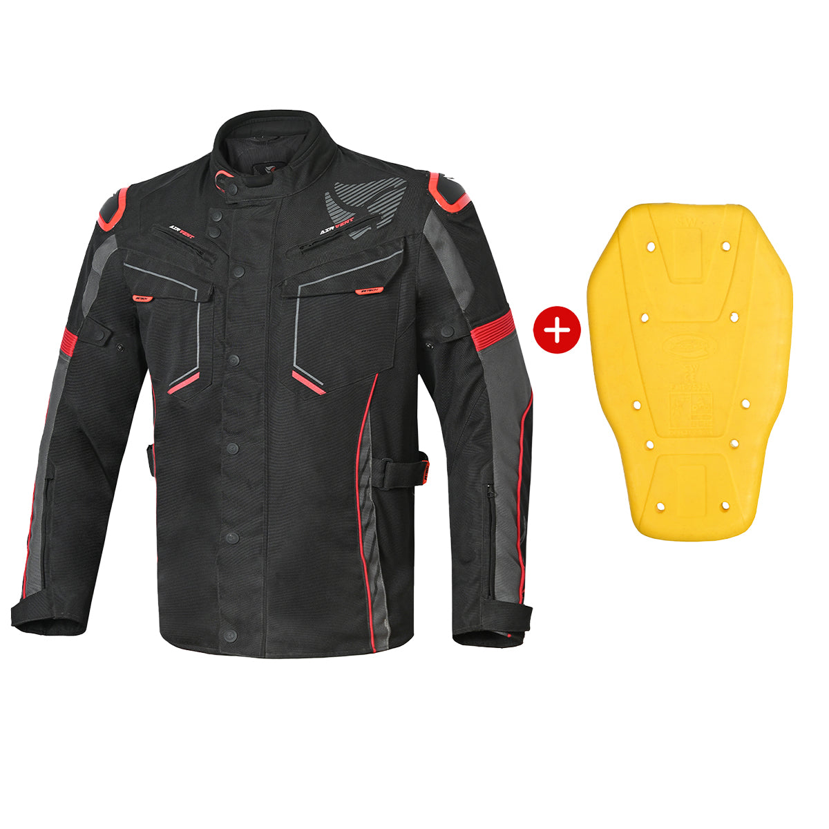 R-Tech Knight Rider Long - Motorcycle Touring Jacket - Black Dark Grey Red