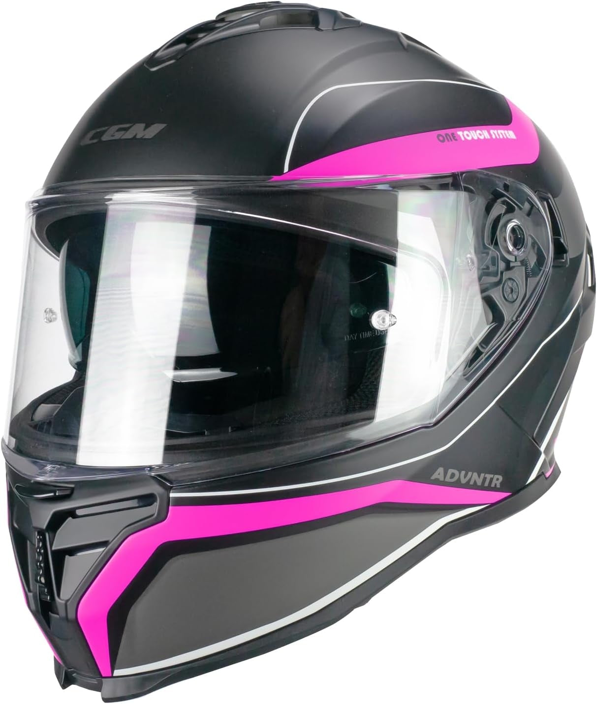 CGM 363 SHOT Integral Moto Casco Negro Fucsia Fluo Mate