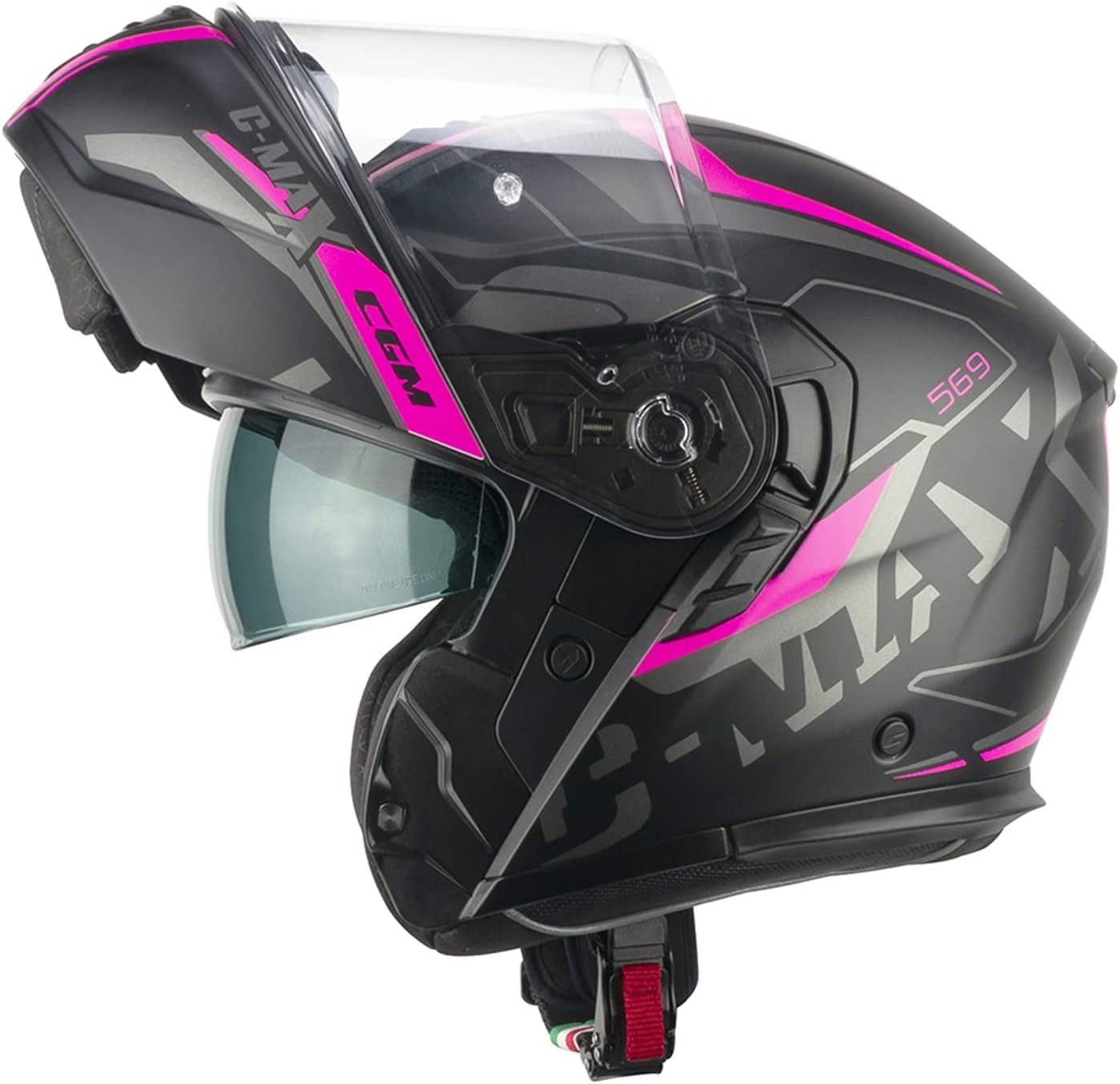 CGM 569G C-MAX CITY Modular Casco Nero Fucsia fluo opaco