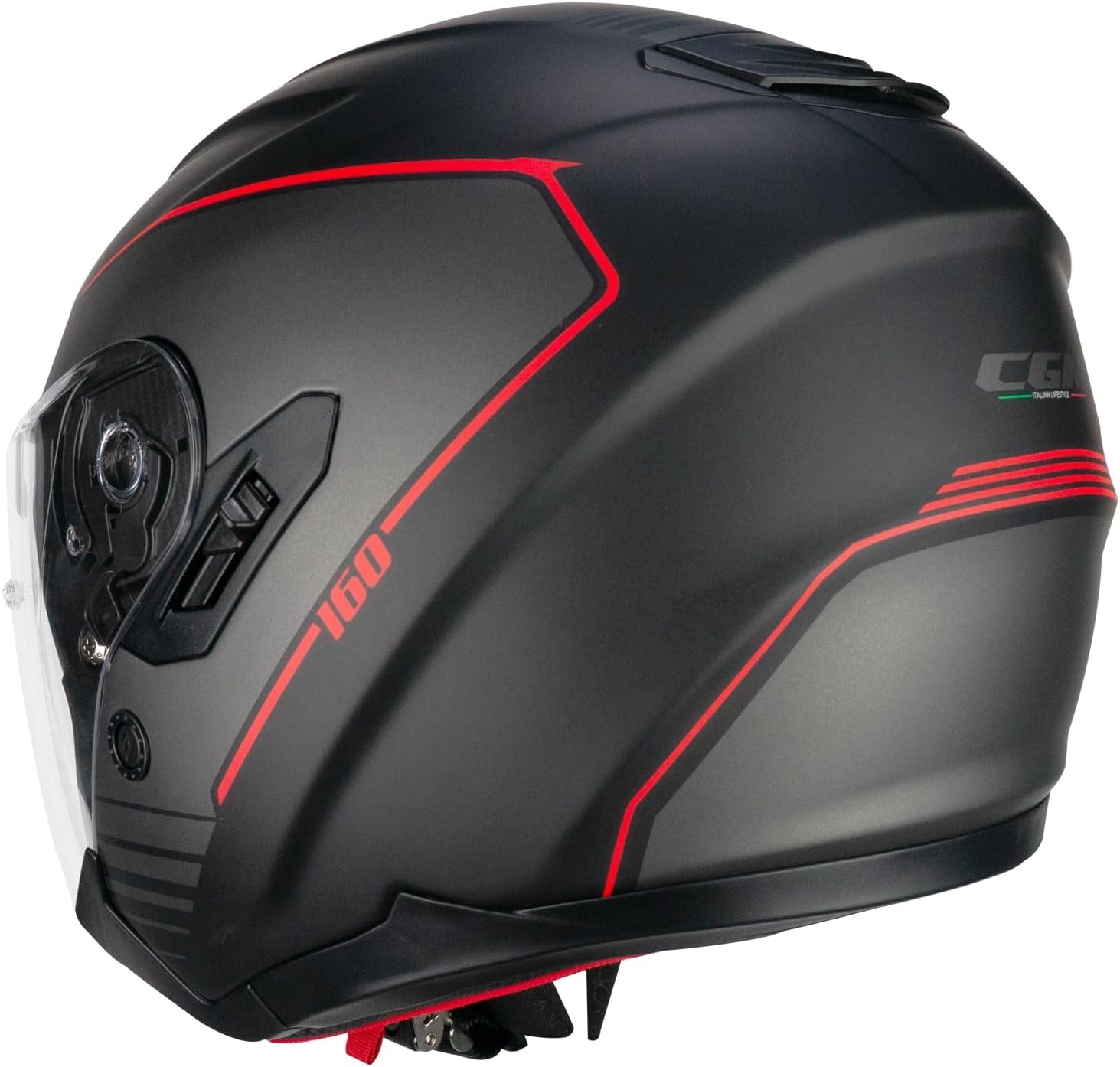 CGM 160G JAD RIDE JET CASCO MOTO NERO ROSSO OPACO