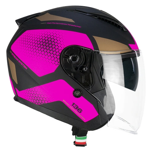 CGM 136G DNA GALAXY JET CASCO MOTO NERO FUCSIA FLUO OPACO