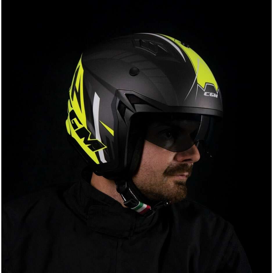 CGM 155X Rush Moto Jet Casco Amarillo Grafito fluo Mate