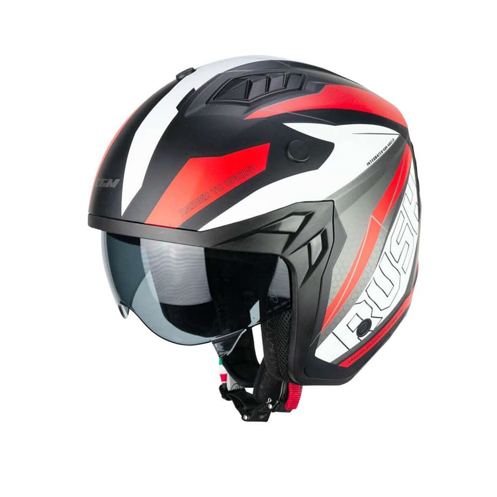CGM 155G AFV-03 abierto jet Casco Negro Rojo Mate 