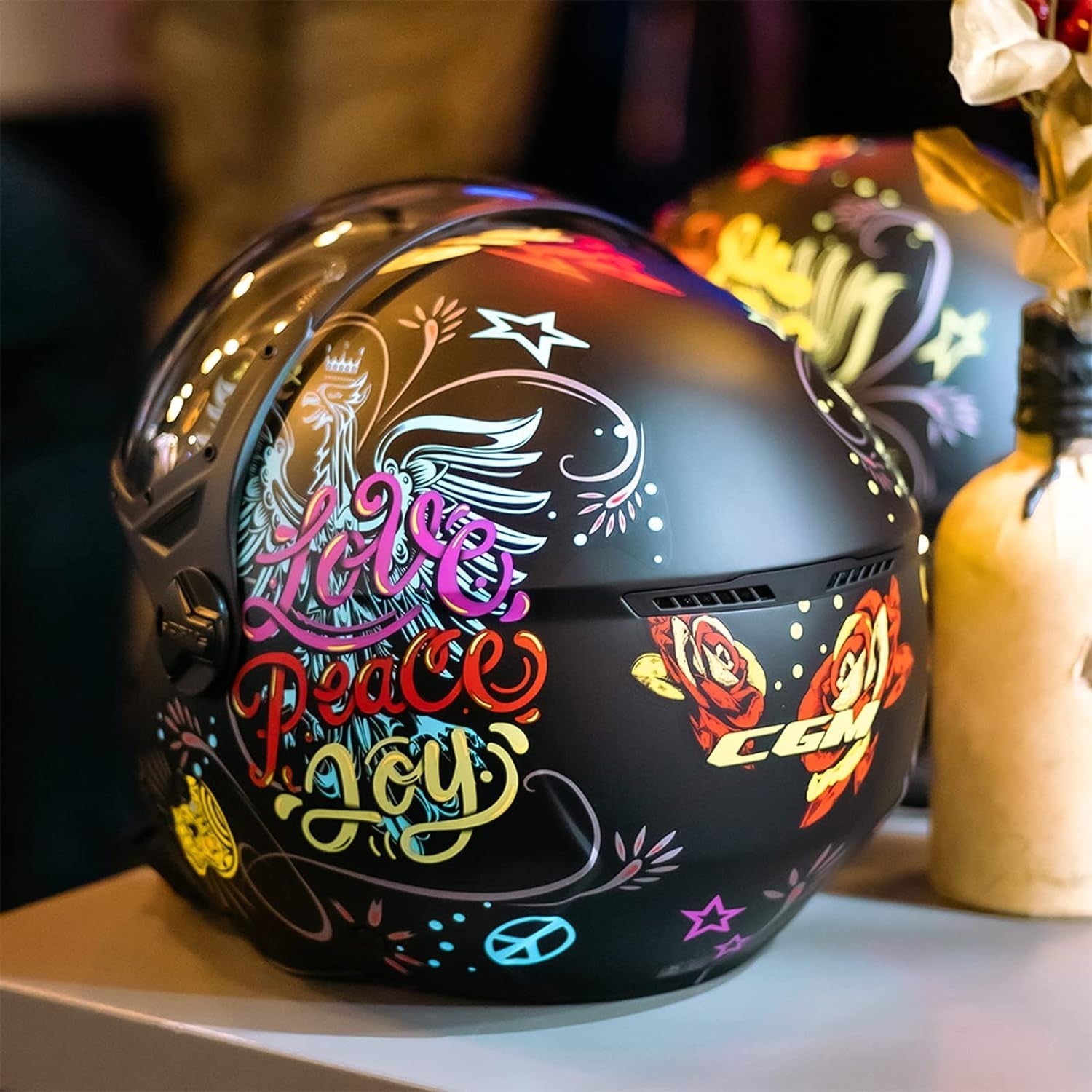 CGM 167S FLO JOY JET CASCO MOTO NERO AZZURRO VERDE OPACO SAGOMATA