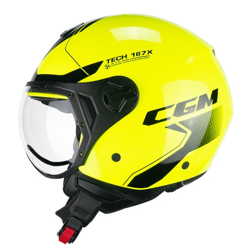  CGM 167X FLO Tech Fluorescent Yellow Black Open Face Motorcycle Sport Helmet