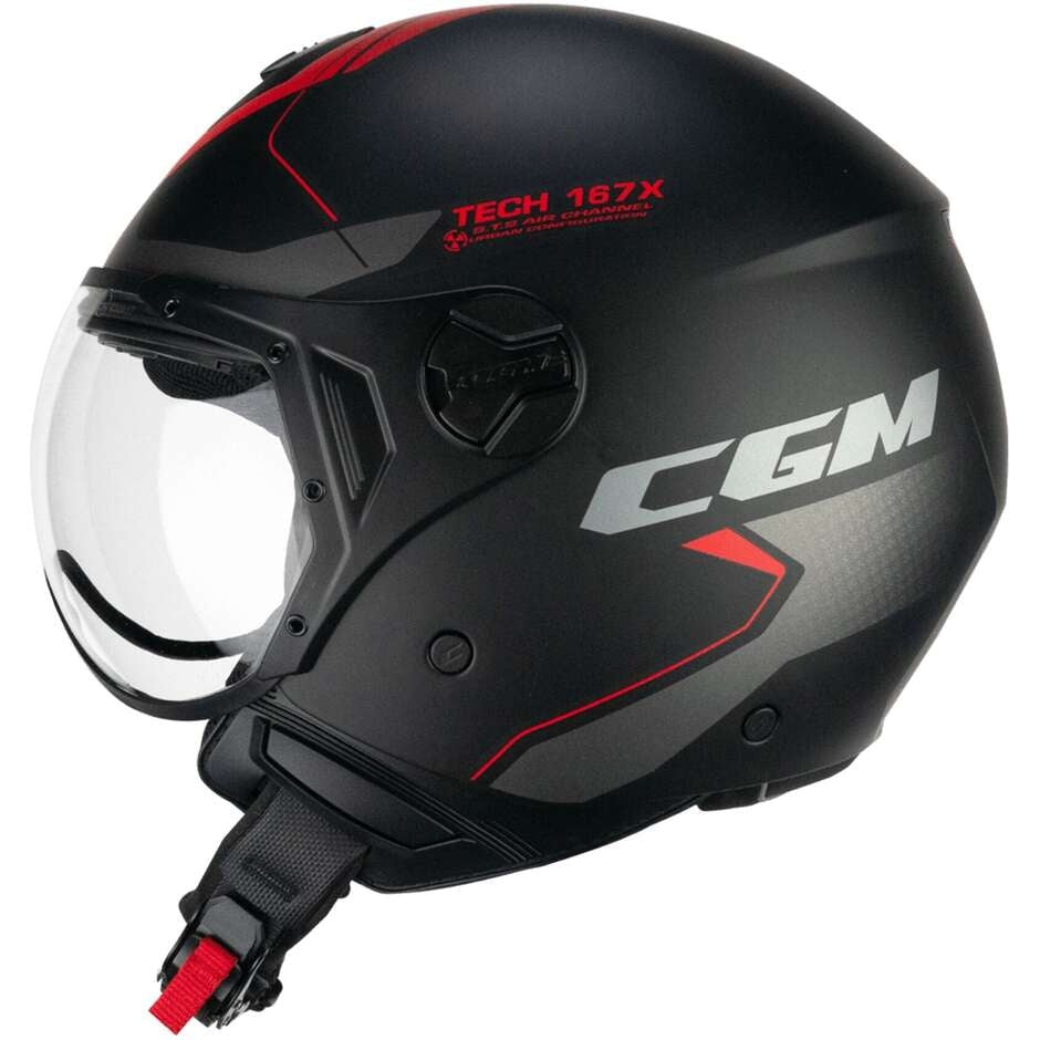  CGM 167X FLO Tech Sport Motorcycle Helmet Jet Black Red Matt Shape