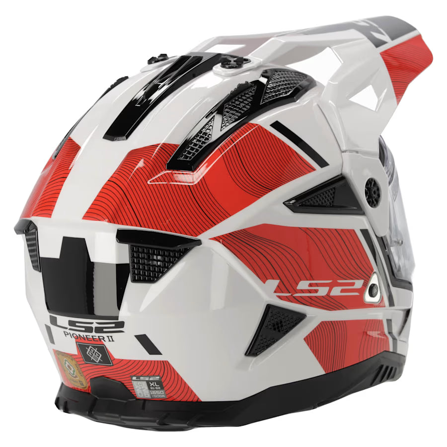 LS2 MX702 PIONEER HILL DUAL SPORT MOTORCYCLE ADVENTURE HELMET MATT WHITE RED