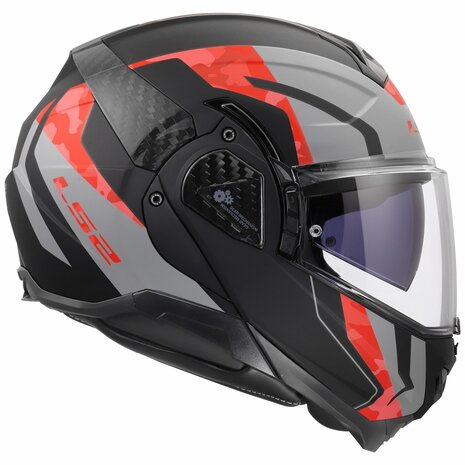 LS2 FF910 ADVANT II GLIDE MOTORCYCLE FLIP FRONT HELMET BLACK GREY RED