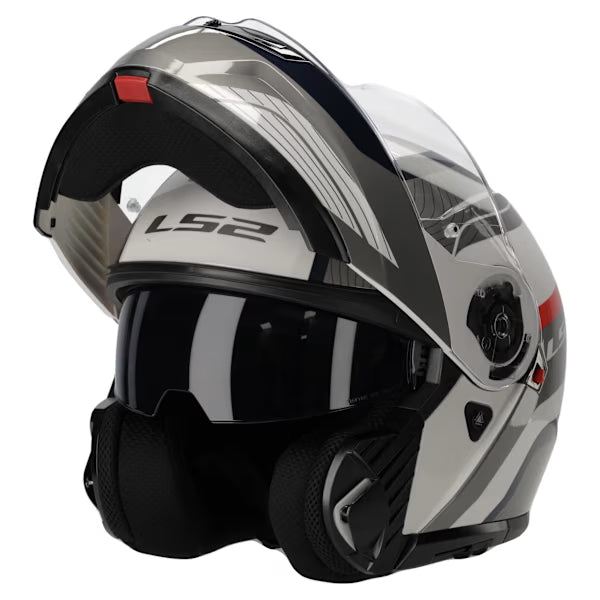 LS2 FF908 STROBE II MONZA MOTORCYCLE MODULAR HELMET WHITE BLUE RED