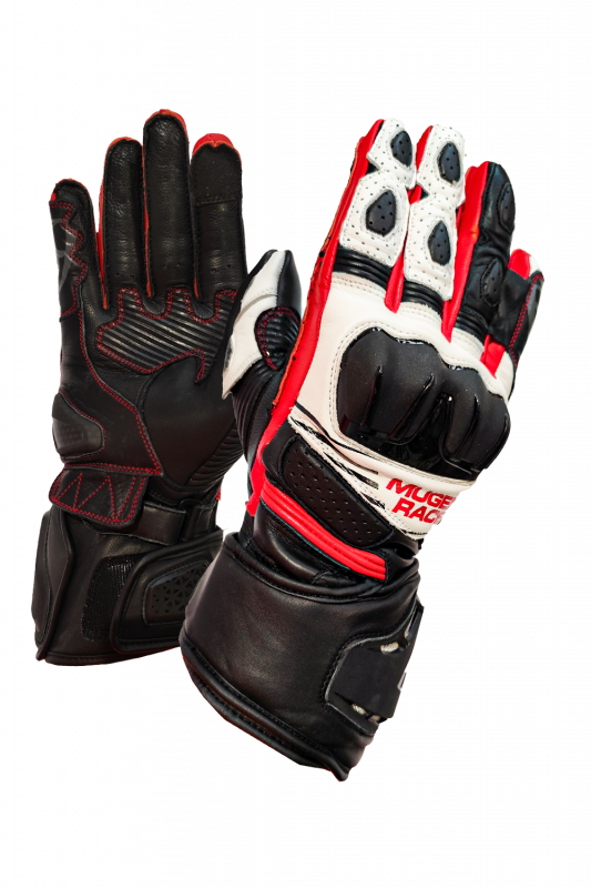 MUGENRACE LINEA SPORT Moto Cuero Guantes Negro Blanco Rojo