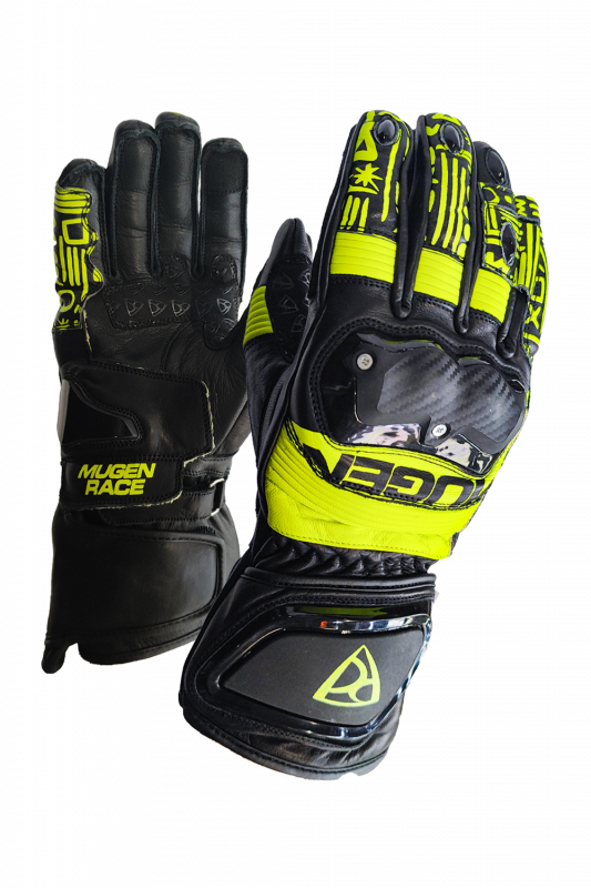 MUGRNRACE LE-VI SPORT Moto Cuero Guantes Negro Amarillo Fluo