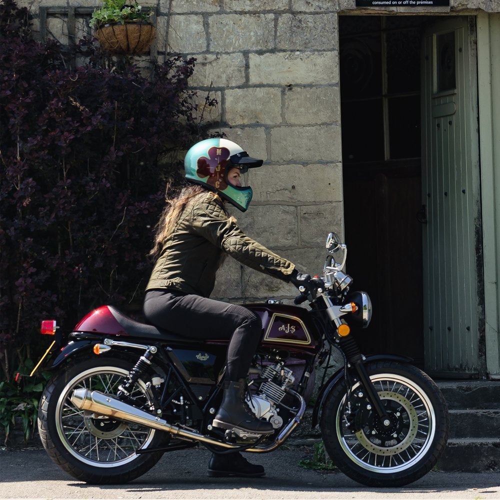 HJC V60 SCOBY MC7 Motorcycle Vintage Style Helmet Brown Orange White