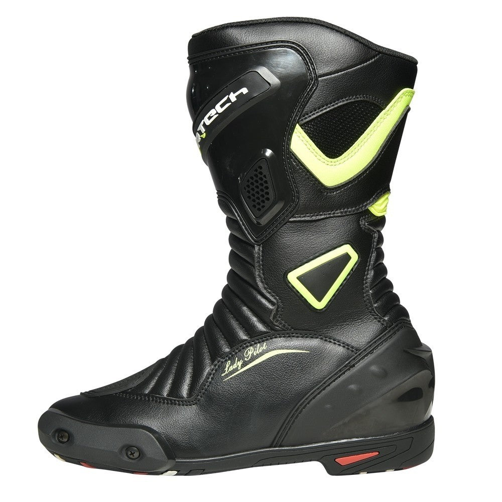  R-TECH - PILOT LADY LEATHER BOOTS BLACK/FLUORESCENT YELLOW - SECURTEX MOTOR SL (t/a MaximoMoto)