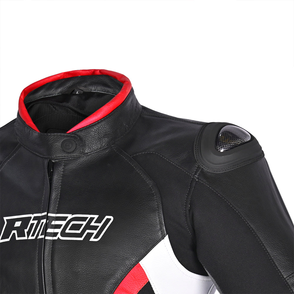 R-TECH Tom Rider Lady Motorcycle Leather Jacket Black/White/Red