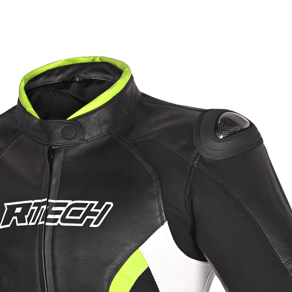 R-TECH Tom Rider Motorcycle Lady Leather Jacket Black/Flour Yellow