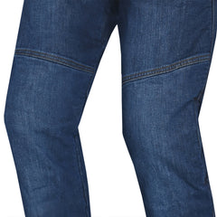 Bela Stroke Motorcyle Denim Blue knees closeup