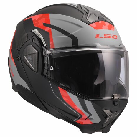 LS2 FF910 ADVANT II GLIDE MOTORCYCLE FLIP FRONT HELMET BLACK GREY RED