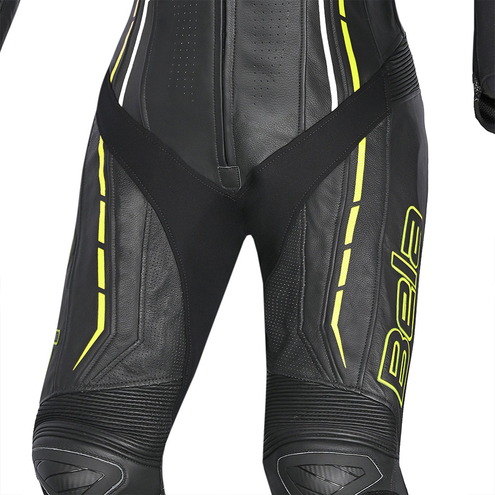 BELA Rocket Lady Mix Kangaroo 1-PC Motorcycle Racing Suits White/Black/Yellow Fluor