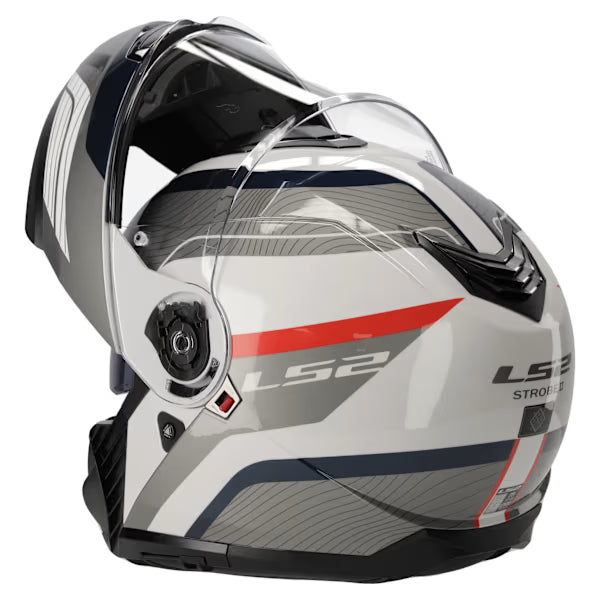 LS2 FF908 STROBE II MONZA MOTORCYCLE MODULAR HELMET WHITE BLUE RED
