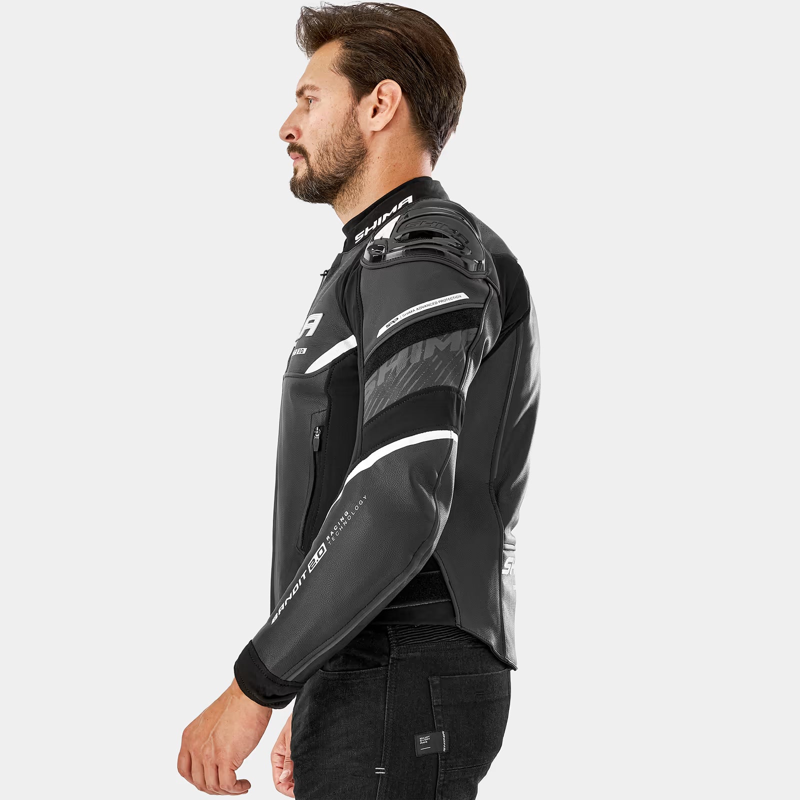 SHIMA BANDIT 2.0 MEN'S MOTORCYCLE LEATHER JACKET BLACK WHITE