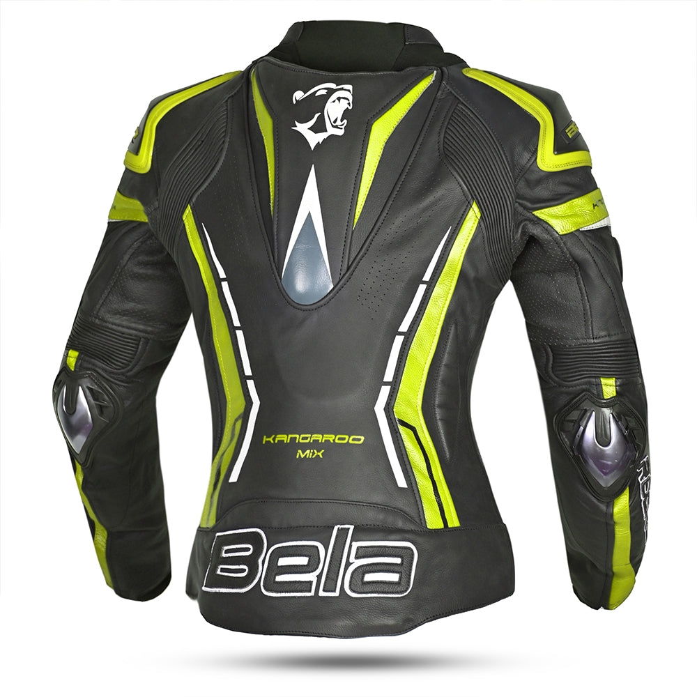  BELA - Rocket lady leather jacket Black/Fluor Yellow - SECURTEX MOTOR SL (t/a MaximoMoto)