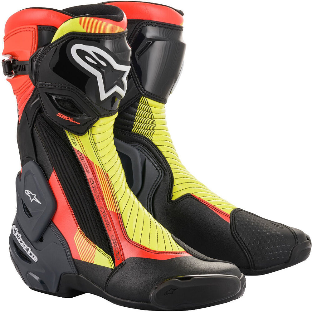 Alpinestars SMX Plus V2 Motorcycle Racing Boots Black Red Fluo Grey - MaximomotoUK