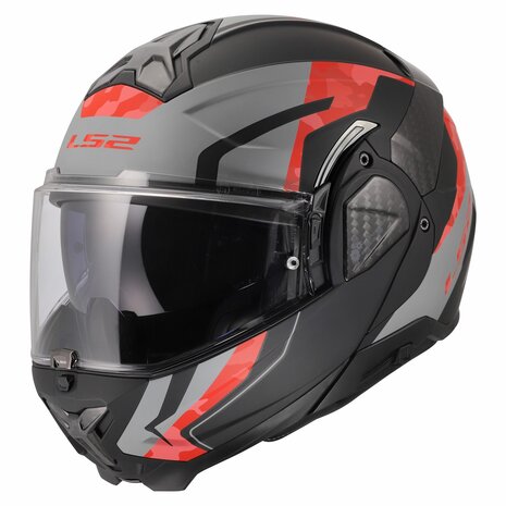 LS2 FF910 ADVANT II GLIDE MOTORCYCLE FLIP FRONT HELMET BLACK GREY RED