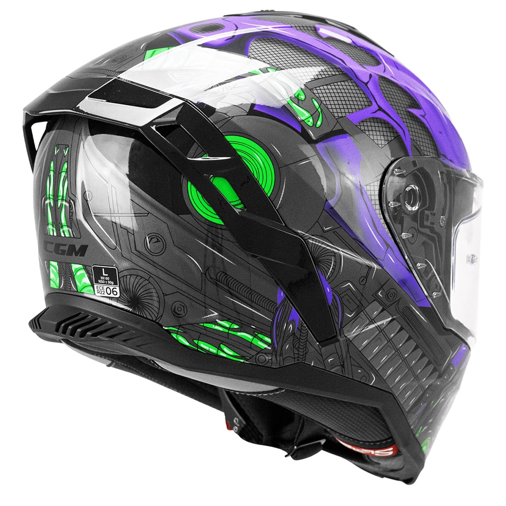 CGM SHOT VILLAIN 363R CASCO DE MOTO NEGRO PURPURA VERDE
