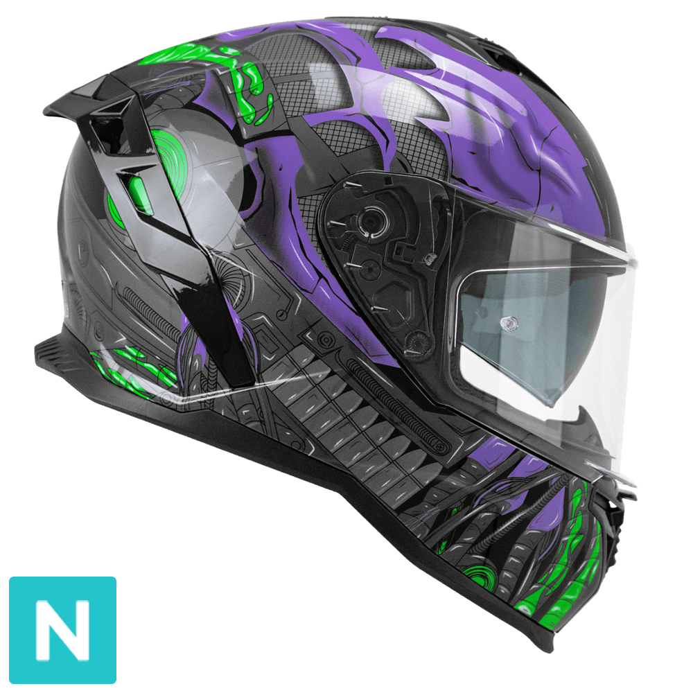 CGM SHOT VILLAIN 363R CASCO DE MOTO NEGRO PURPURA VERDE
