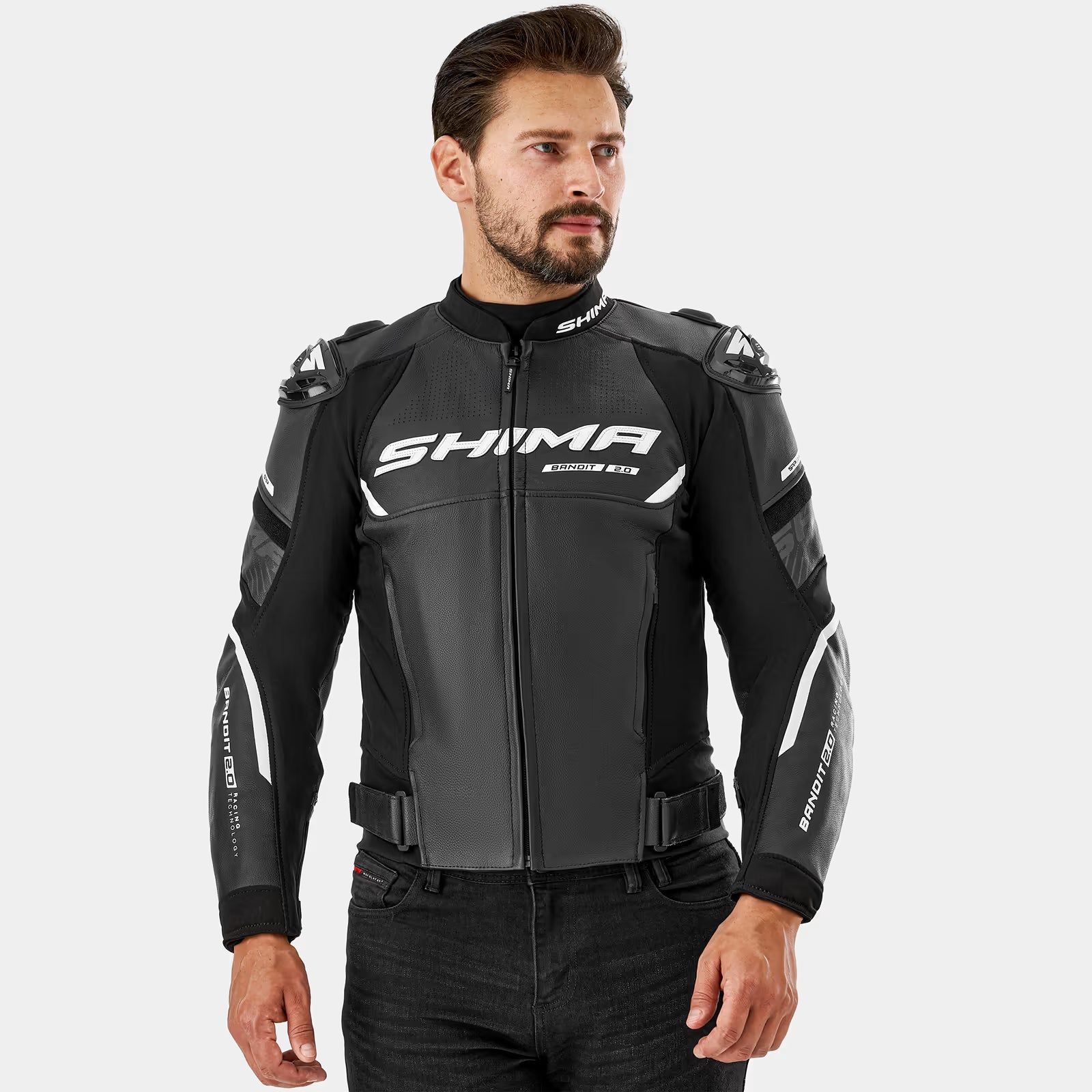 SHIMA BANDIT 2.0 MEN'S MOTORCYCLE LEATHER JACKET BLACK WHITE