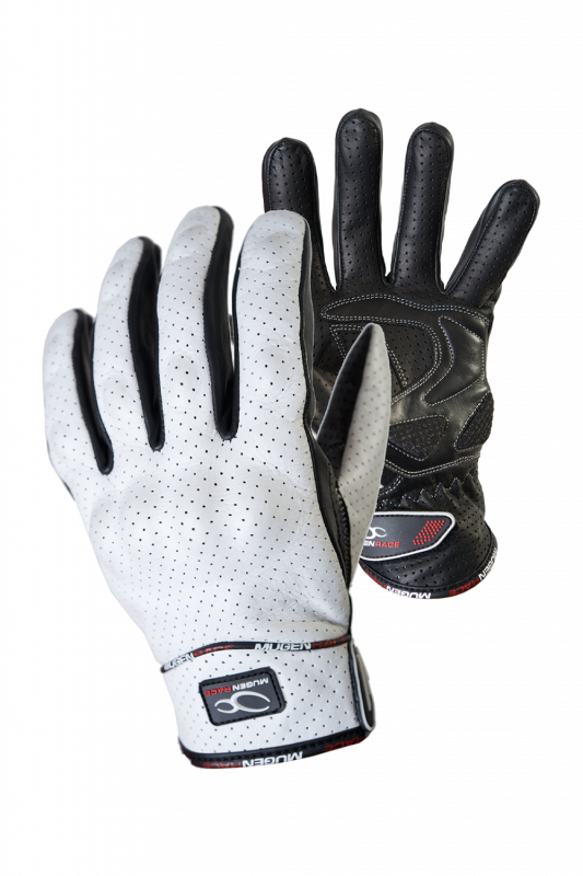 MUGENRACE AEROFLUX Moto Cortos Cuero Guantes Blancos