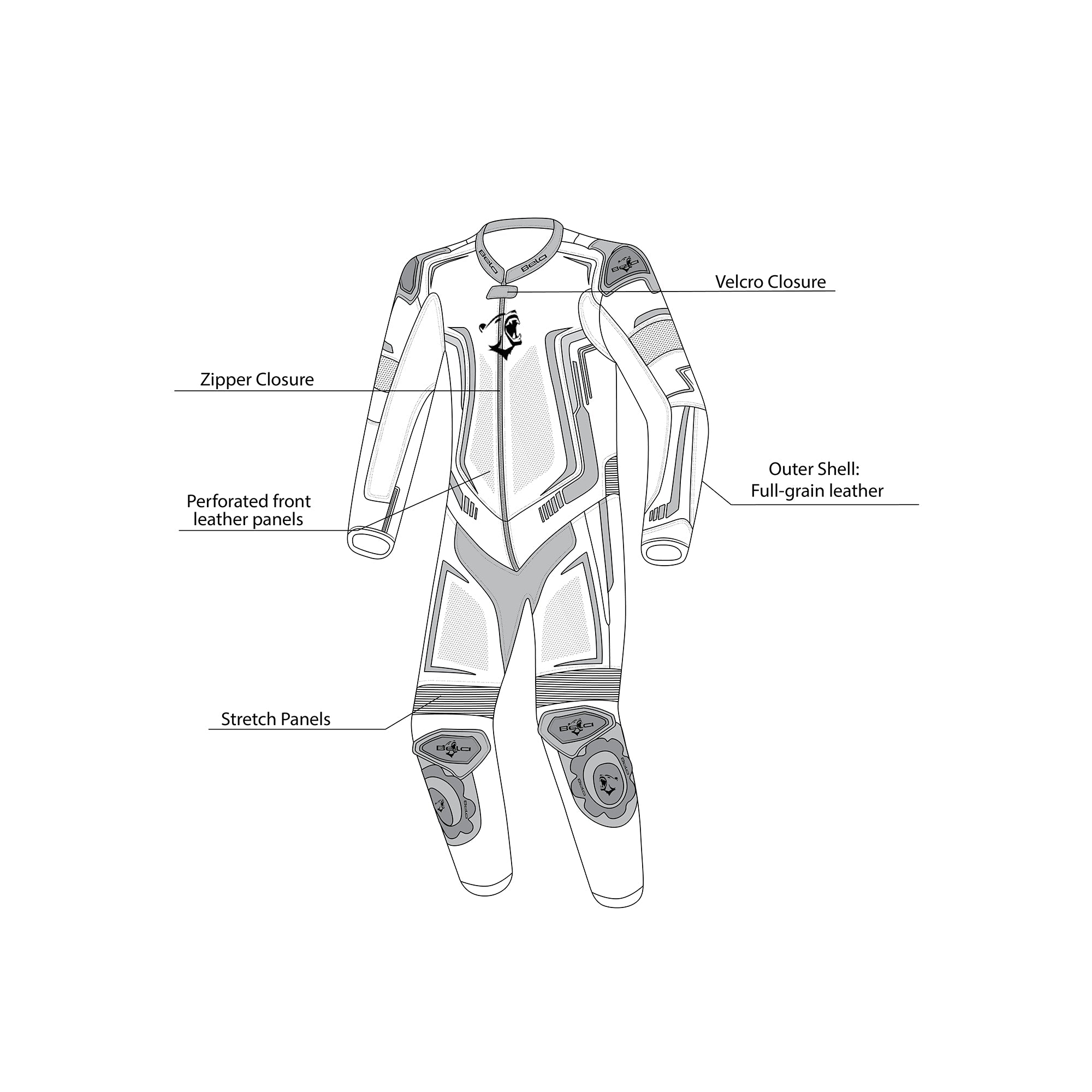BELA Beast 1 PC Motorcycle Suit Black/White/Blue/Red