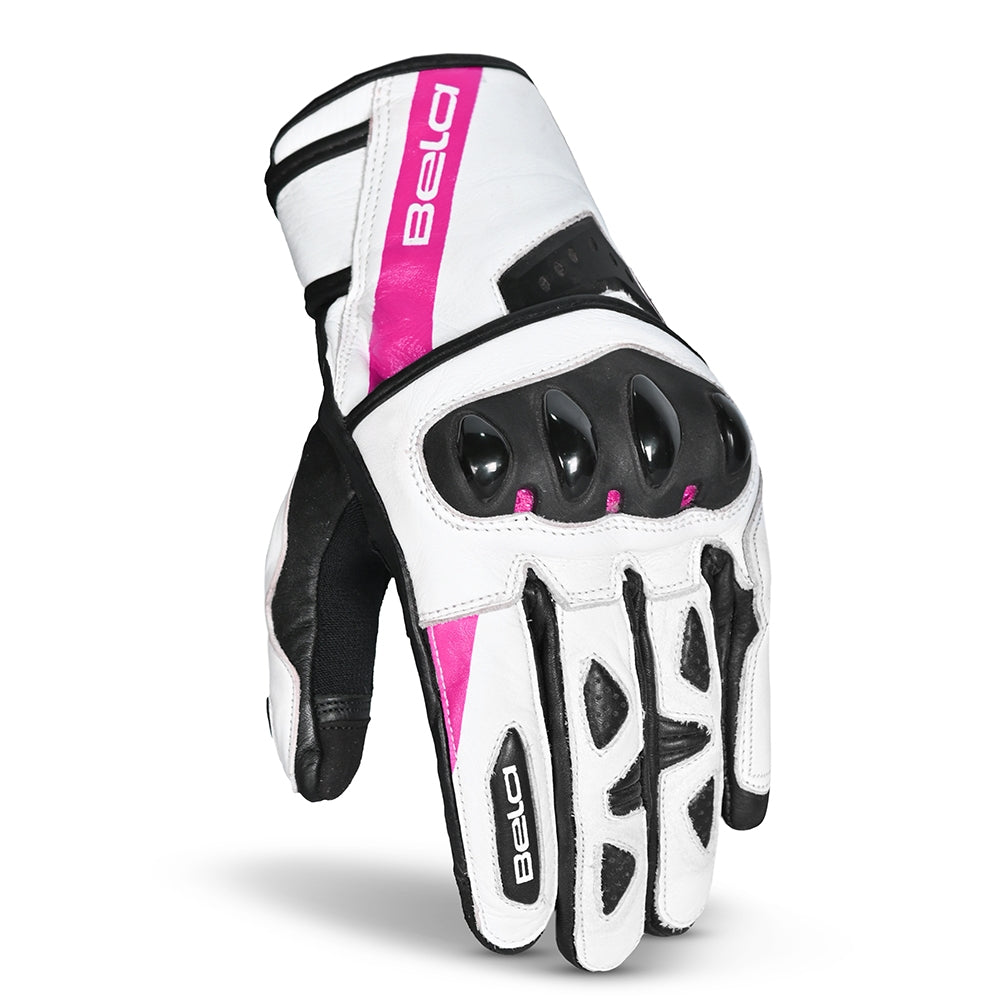  BELA - BLAST LADY LEATHER GLOVE BLACK/WHITE/PINK - SECURTEX MOTOR SL (t/a MaximoMoto)