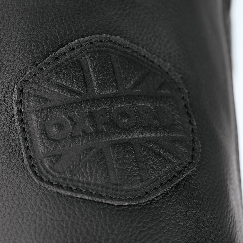 Oxford Walton Premium Motorcycle Leather Jacket Black close up pic