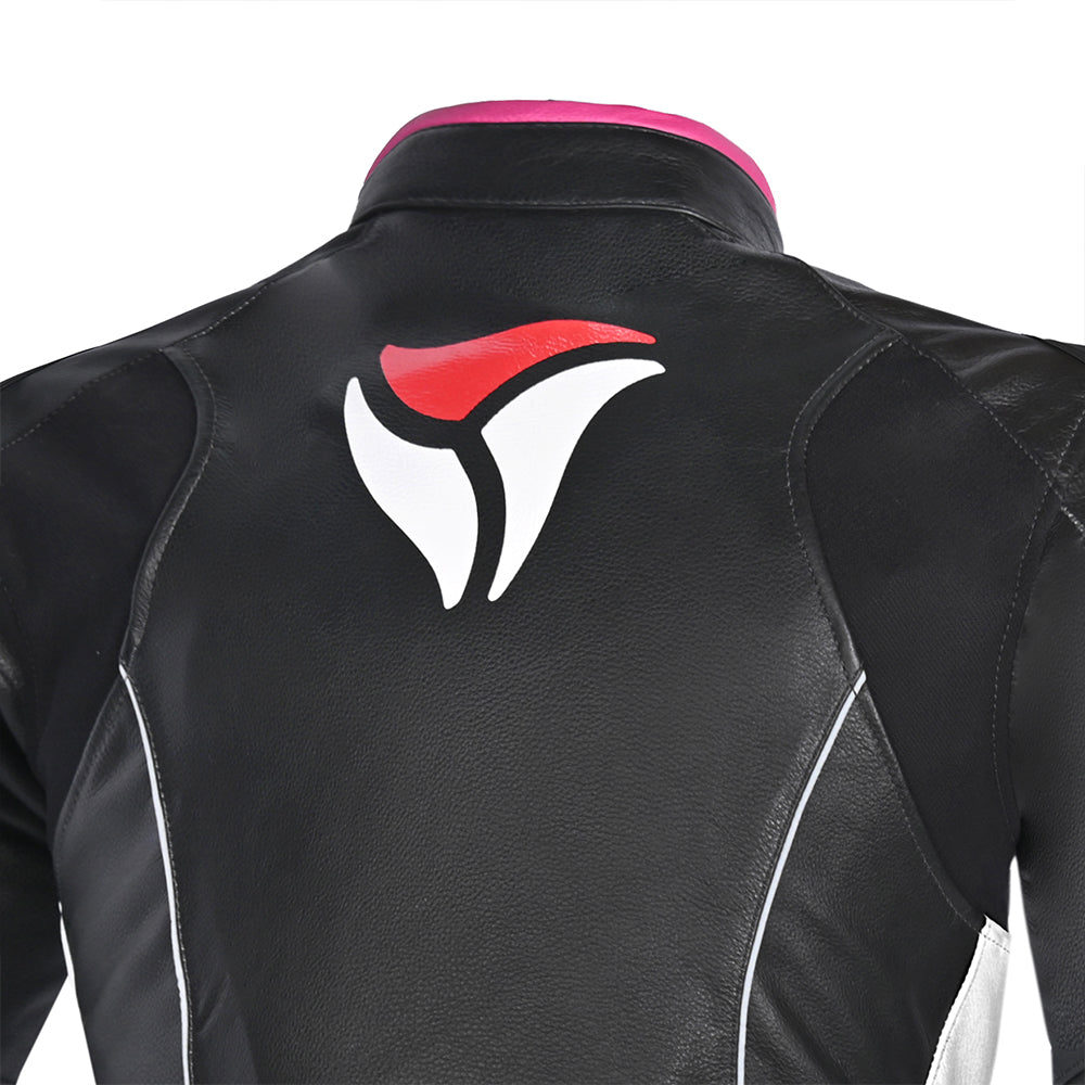 R-TECH Tom Rider Lady Leather Jacket Black/White/Fuschia