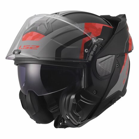 LS2 FF910 ADVANT II GLIDE MOTORCYCLE FLIP FRONT HELMET BLACK GREY RED