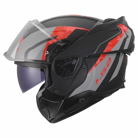 LS2 FF910 ADVANT II GLIDE MOTORCYCLE FLIP FRONT HELMET BLACK GREY RED