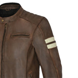 Bela Stark Motorcycle Leather Jacket Brown Beige arm pic