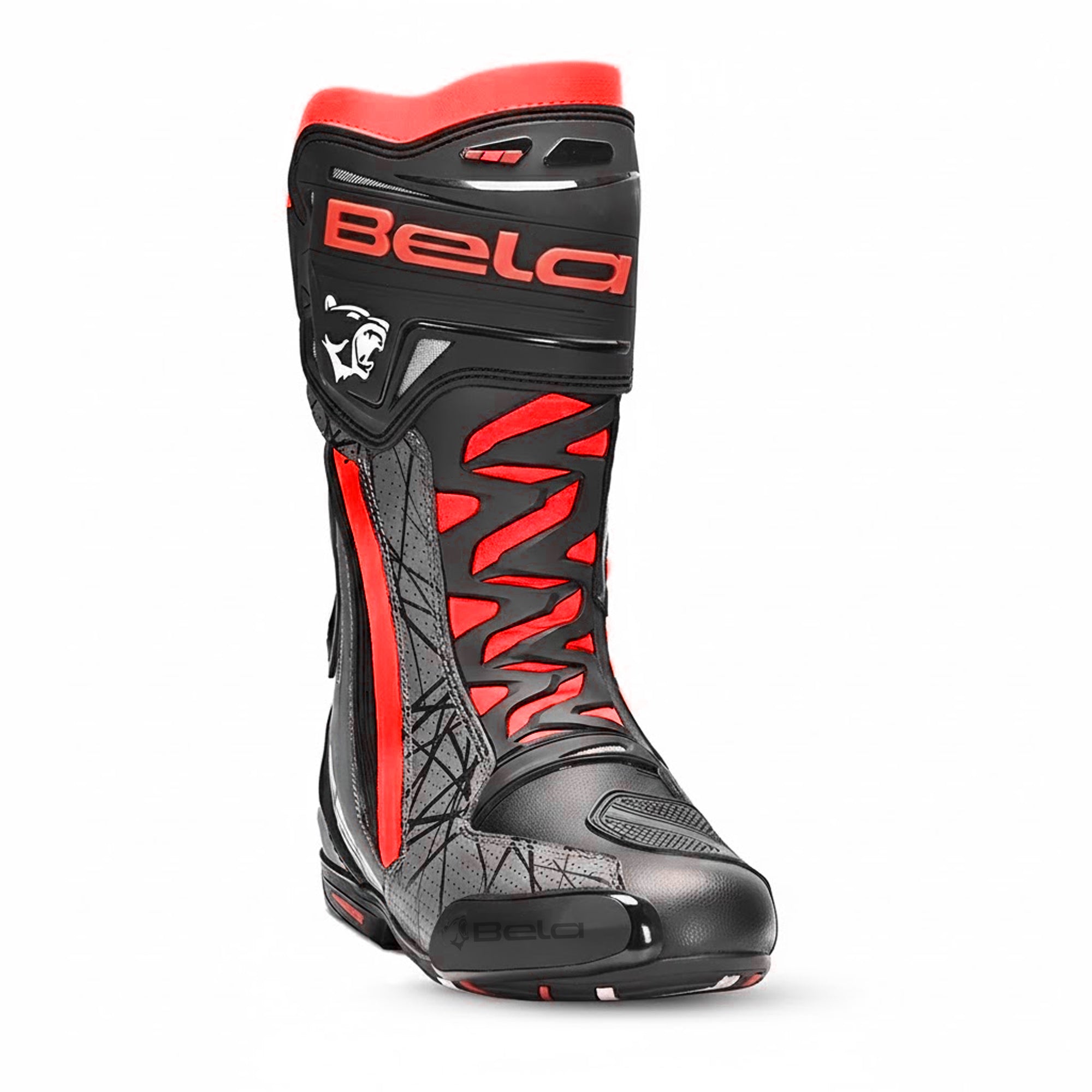 BELA AIR RIDER GP-1 MOTORCYCLE RACING BOOTS BLACK GREY RED