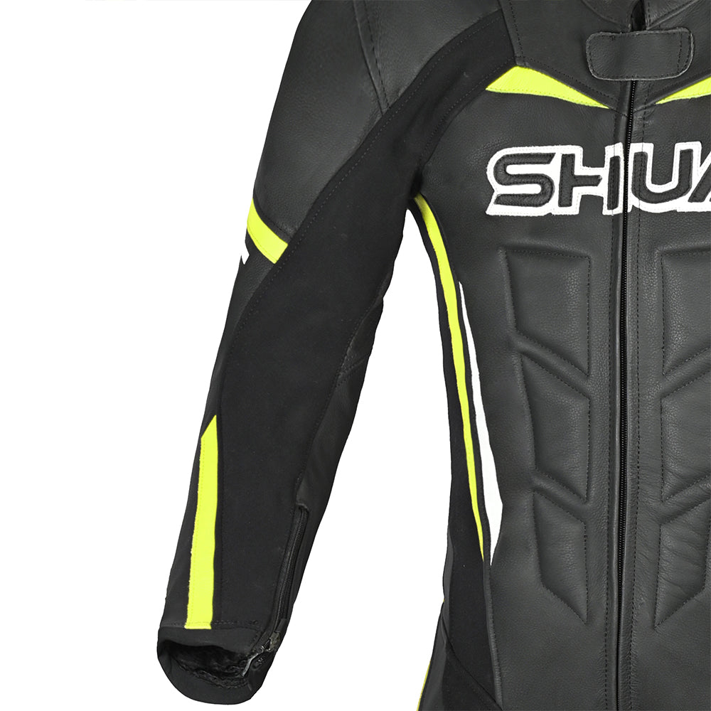 SHUA Infinity 1 PC Motorcycle Racing Leather Suit Black Yellow Flouro