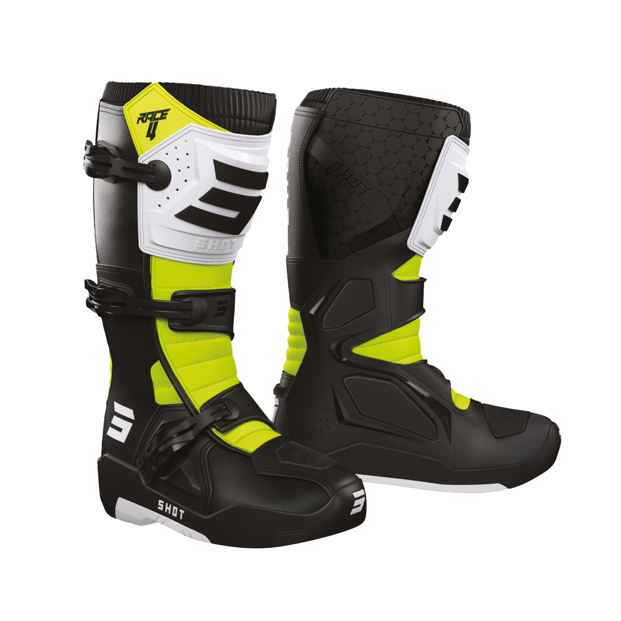  SHOT RACE 4 MOTOCROSS BOOTS BLACK_WHITE_NEON_YELLOW - SECURTEX MOTOR SL (t/a MaximoMoto)