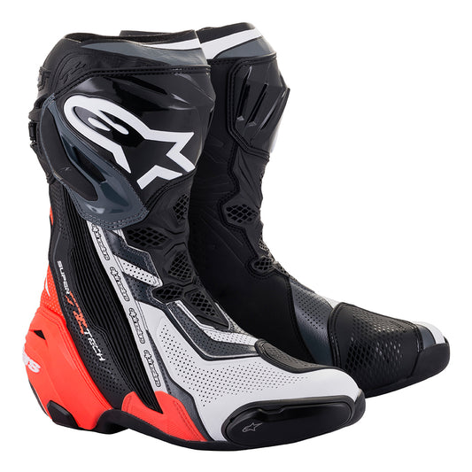 Alpinestars Supertech R B/R Motorcycle Racing Boots Fluo White Grey - boot pic