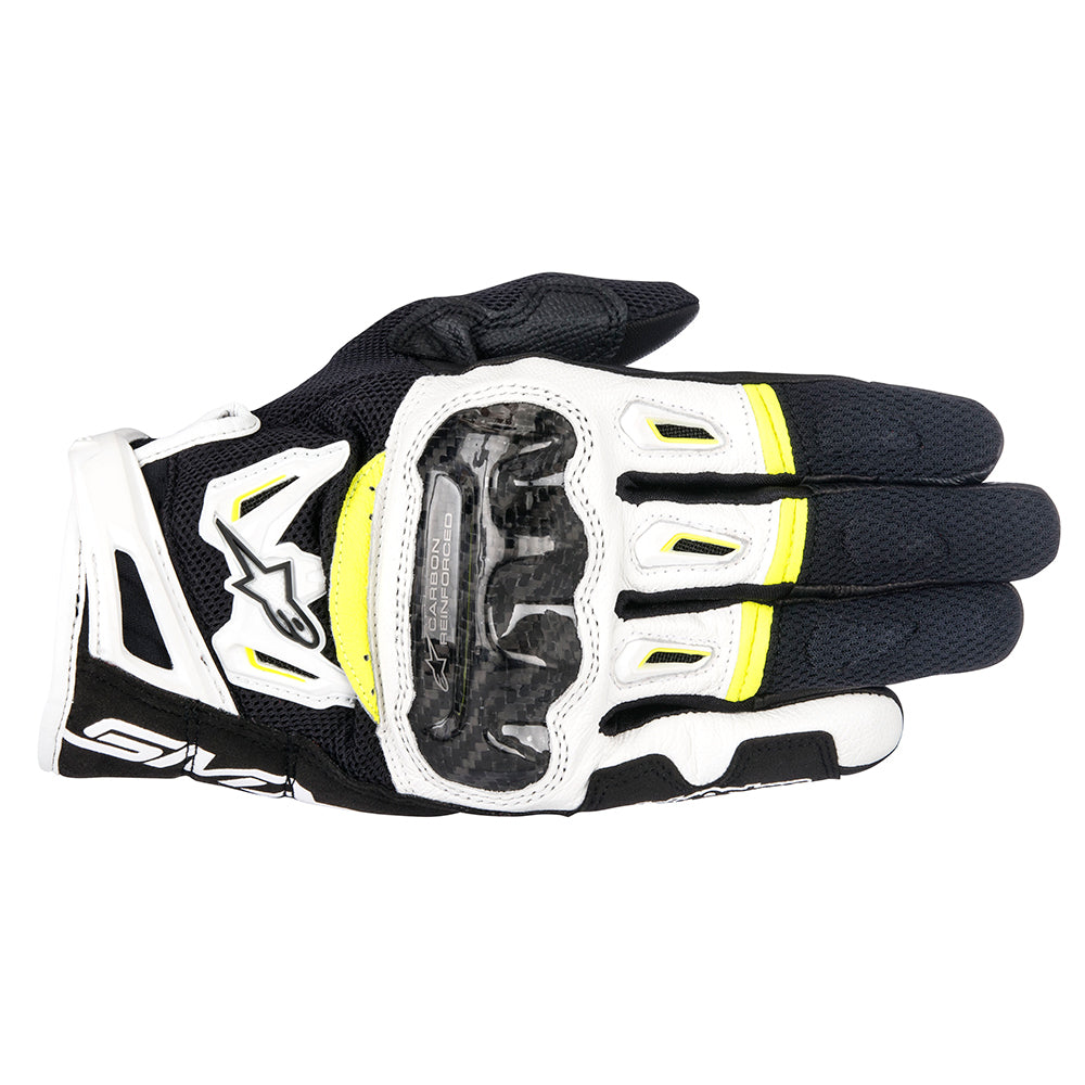 Alpinestars SMX-2 Air Carbon Motorcycle Gloves Black White Yellow - back pic