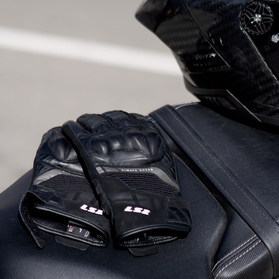 LS2 OCTANE MAN MOTORBIKE WATERPROOF LEATHER GLOVES BLACK