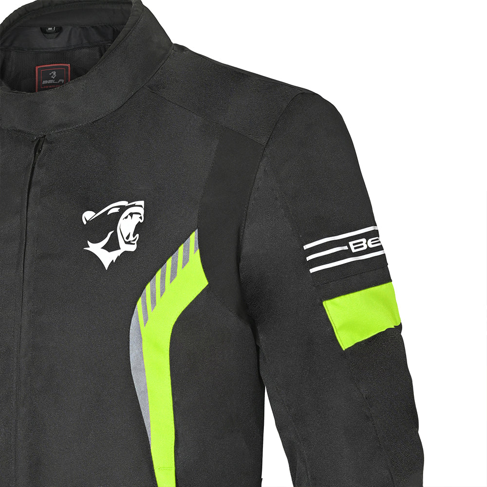 BELA Bradley Textile Motorbike Riders Jacket Black Yellow Flou
